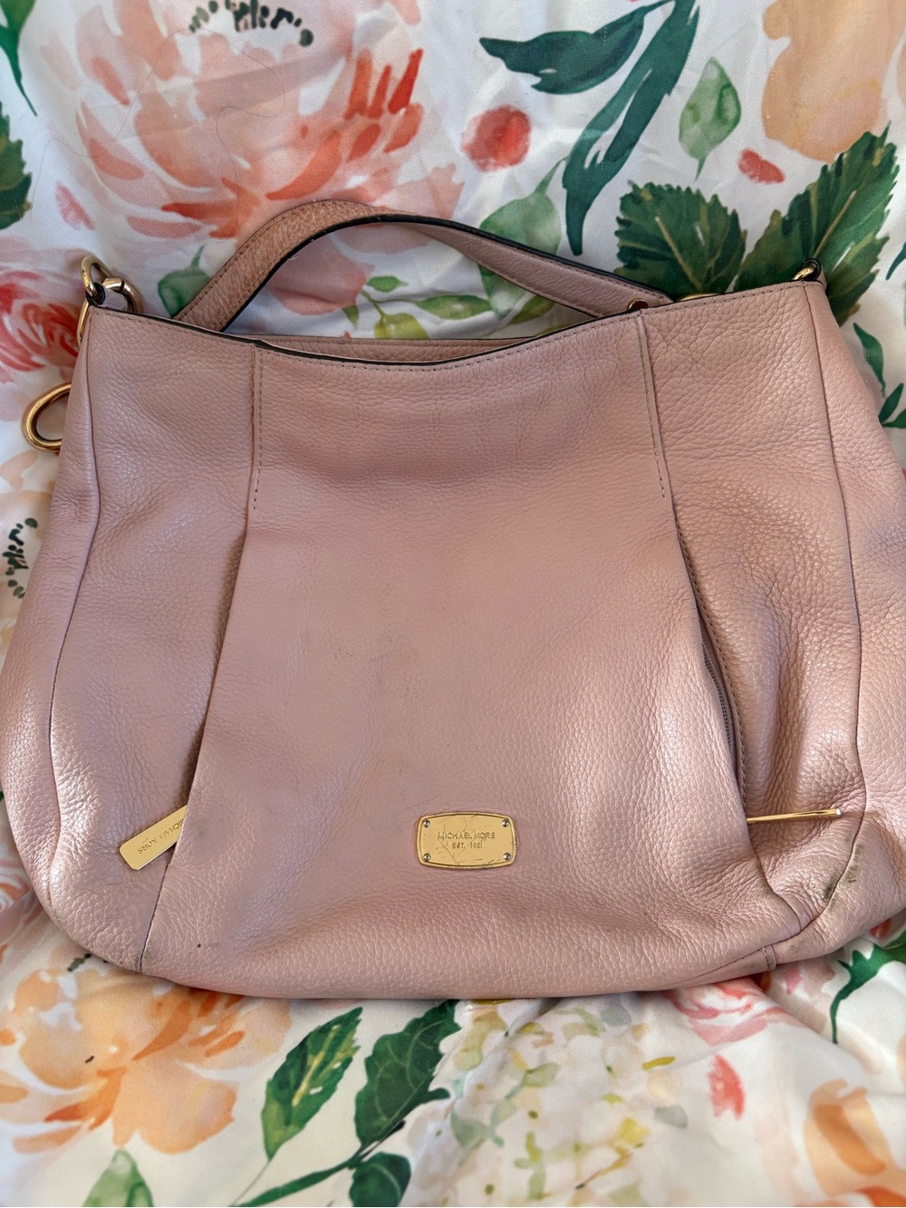 Michael Kors Blush Pink Leather Shoulder Bag with Gold Hardware